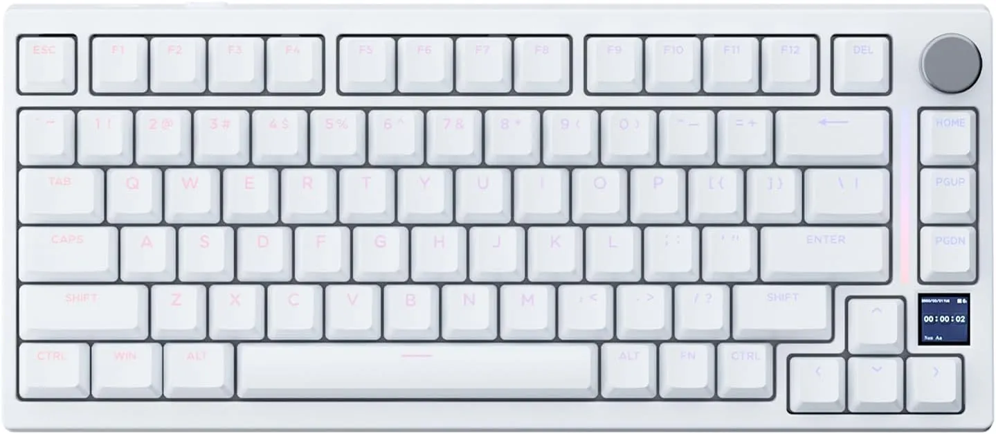 GK GAMAKAY TK75HE V2 Rapid Trigger Wired Mechanical Keyboard TFT Screen, 8KHz Polling Rate 0.01mm RT Accuracy, Snap Tap, Hall Effect Magnetic Switch 75% RGB Gaming Keyboard (White, Magnetic Mercury)