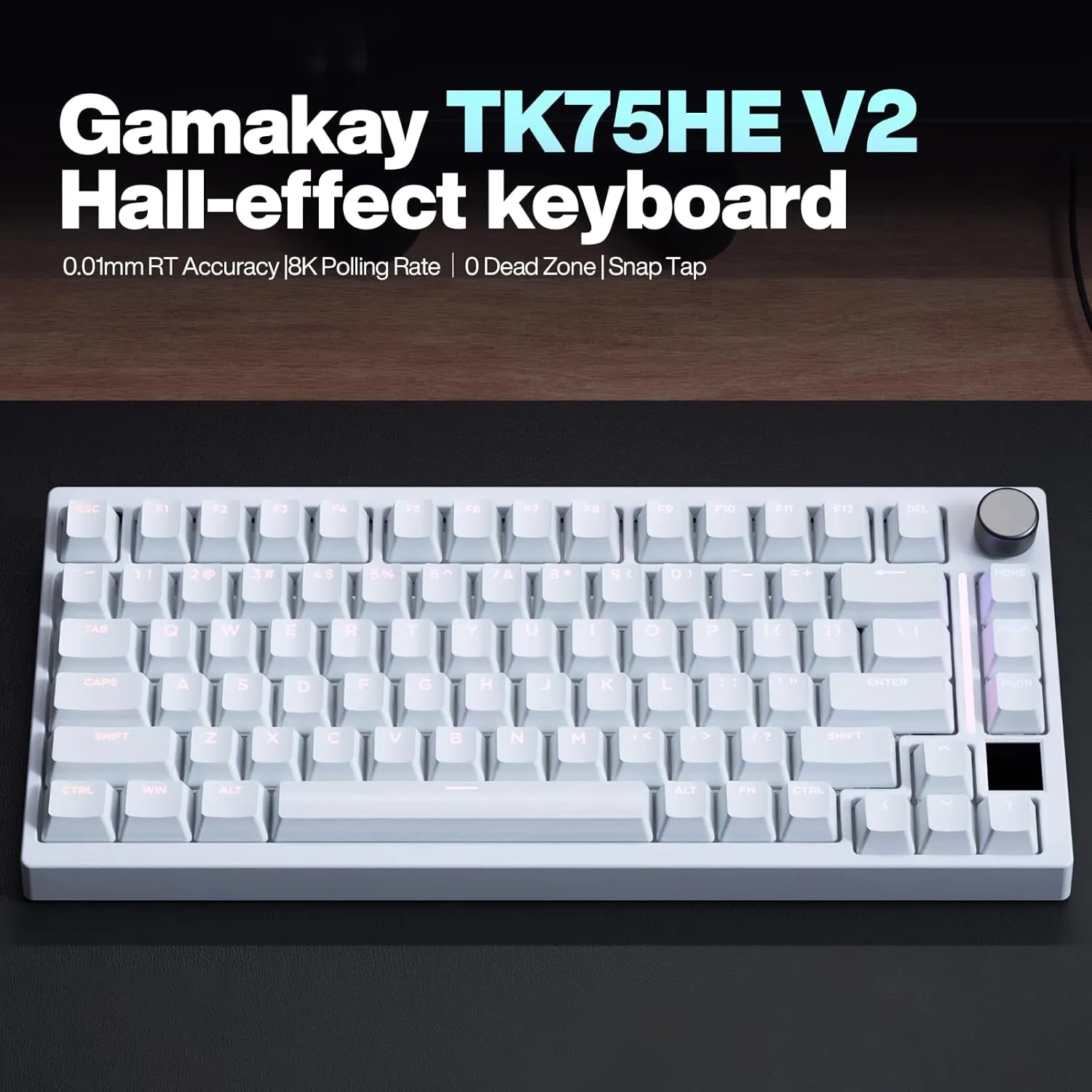 GK GAMAKAY TK75HE V2 Rapid Trigger Wired Mechanical Keyboard TFT Screen, 8KHz Polling Rate 0.01mm RT Accuracy, Snap Tap, Hall Effect Magnetic Switch 75% RGB Gaming Keyboard (White, Magnetic Mercury)