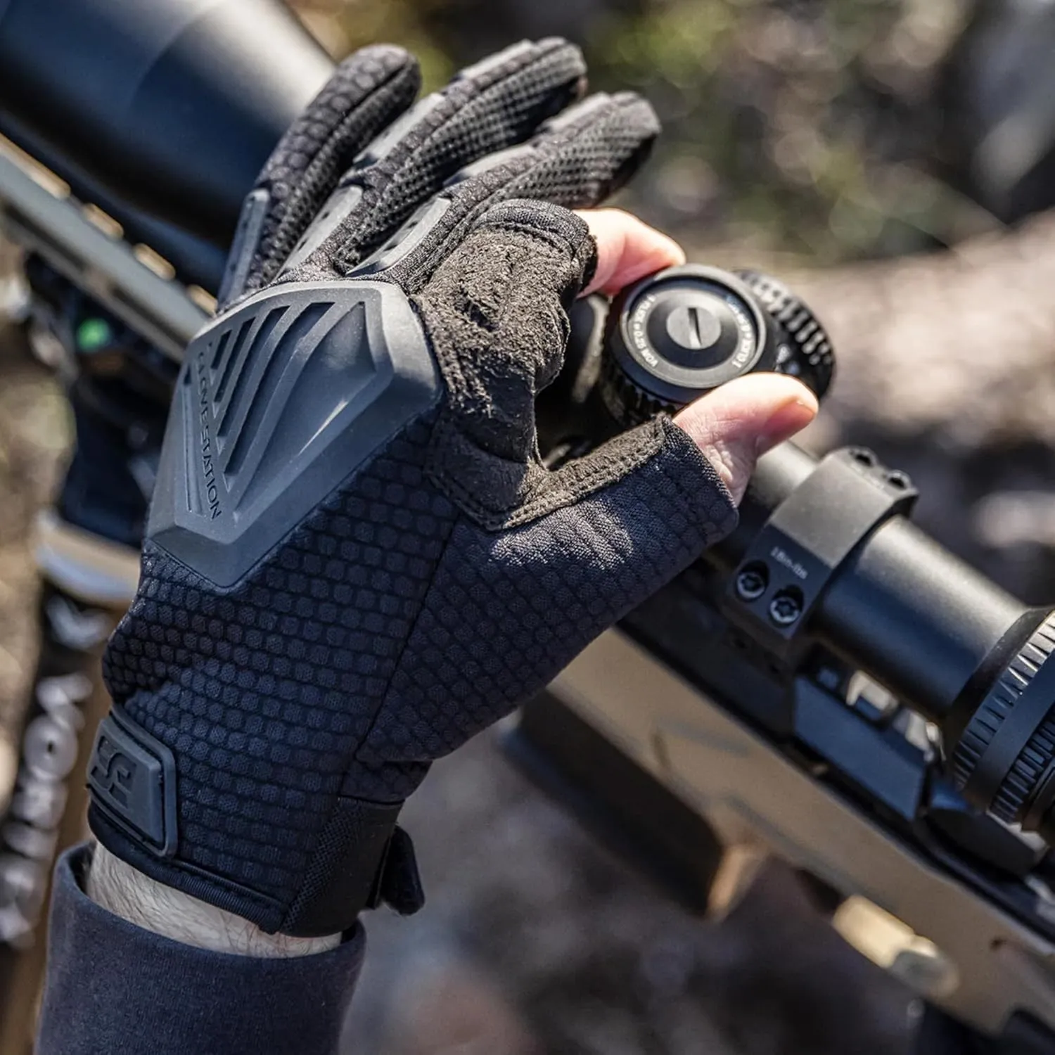 Glove Station The Shooter Work Tactical Gloves - Black (Large), Suede Leather Palm, Knuckle Protection for Men, 2 Fingerless Design for Paintball, Riding and Motorcycle Use