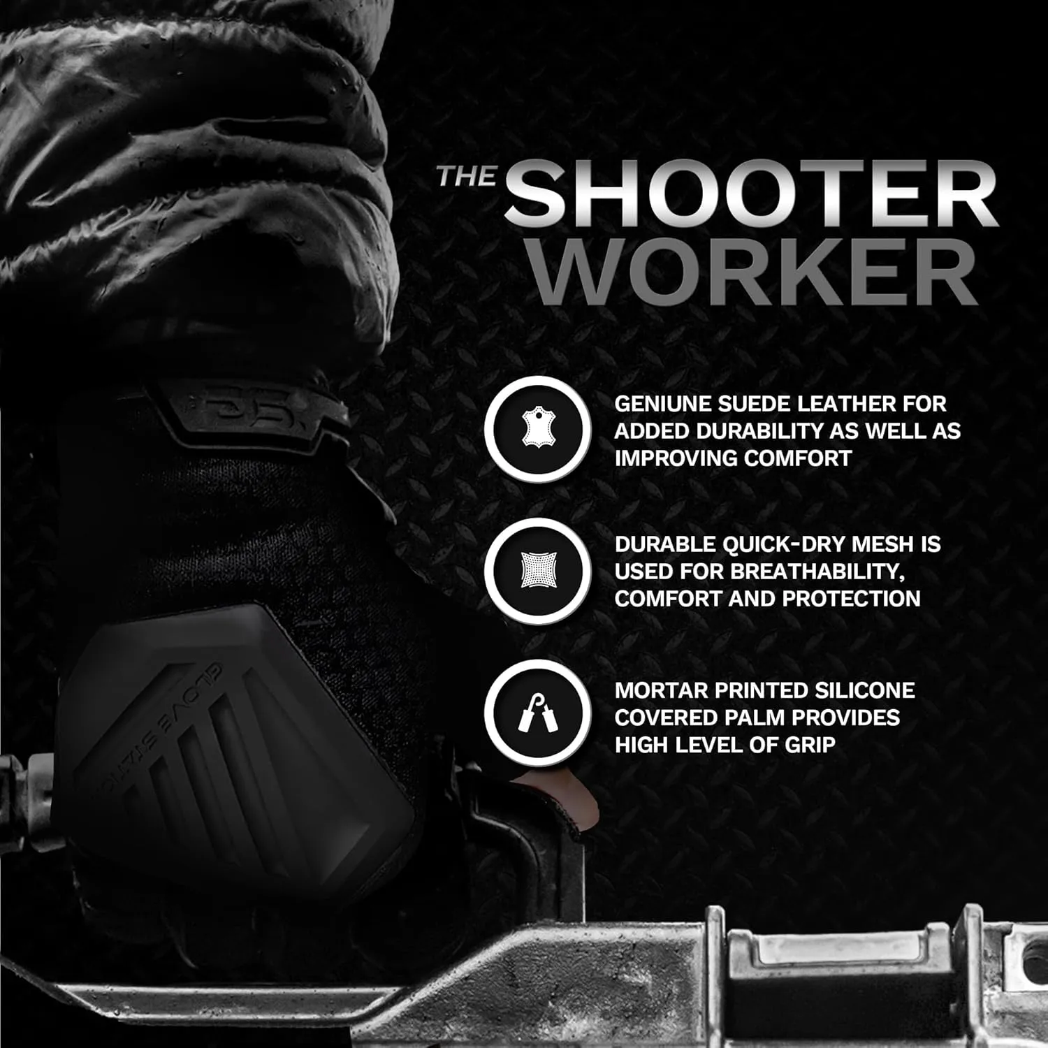 Glove Station The Shooter Work Tactical Gloves - Black (Large), Suede Leather Palm, Knuckle Protection for Men, 2 Fingerless Design for Paintball, Riding and Motorcycle Use