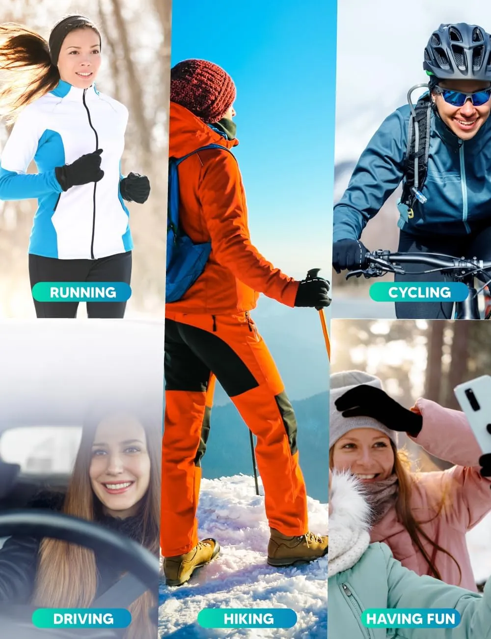 Gloves with touchscreen fingers for outdoor activities, water-resistant and windproof running gloves for men and women, anti-slip driving gloves, thermal lightweight black gloves for hiking or cycling