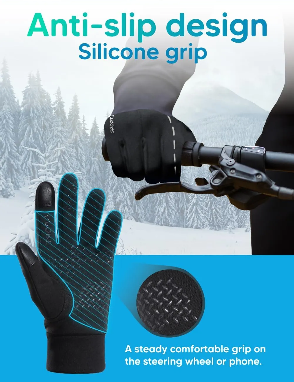 Gloves with touchscreen fingers for outdoor activities, water-resistant and windproof running gloves for men and women, anti-slip driving gloves, thermal lightweight black gloves for hiking or cycling