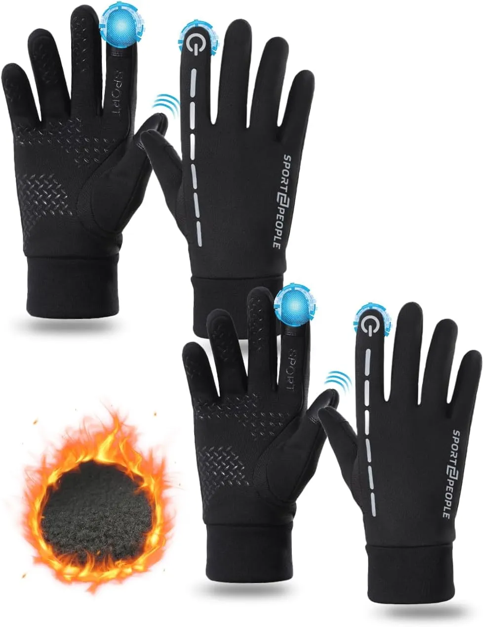 Gloves with touchscreen fingers for outdoor activities, water-resistant and windproof running gloves for men and women, anti-slip driving gloves, thermal lightweight black gloves for hiking or cycling