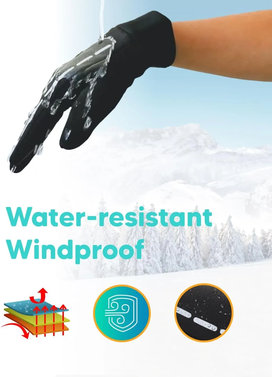 Gloves with touchscreen fingers for outdoor activities, water-resistant and windproof running gloves for men and women, anti-slip driving gloves, thermal lightweight black gloves for hiking or cycling