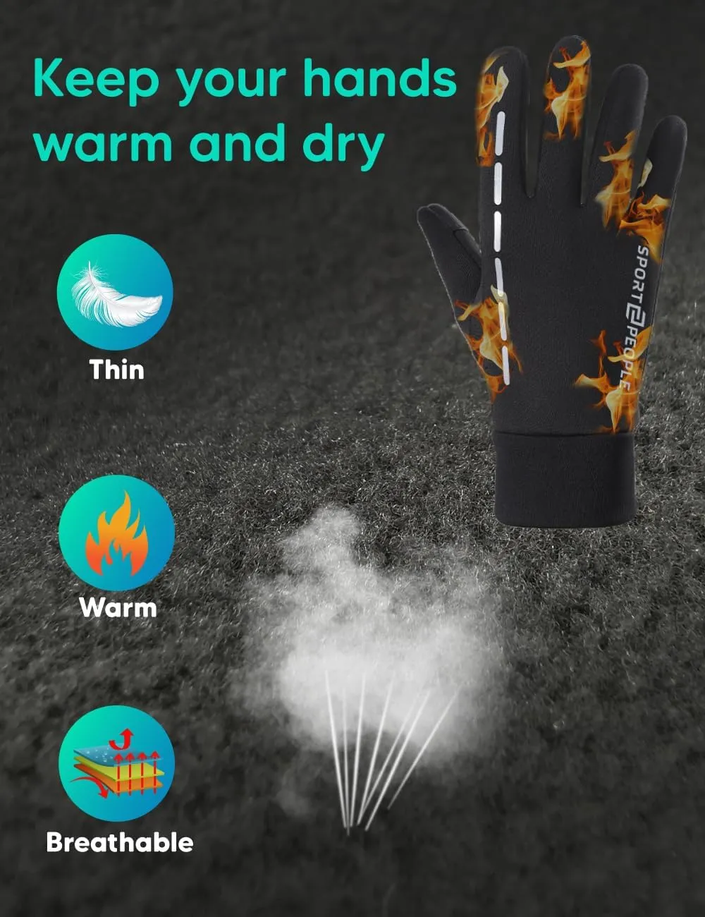 Gloves with touchscreen fingers for outdoor activities, water-resistant and windproof running gloves for men and women, anti-slip driving gloves, thermal lightweight black gloves for hiking or cycling