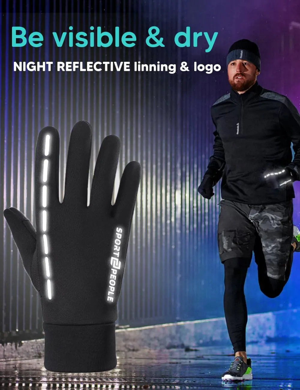 Gloves with touchscreen fingers for outdoor activities, water-resistant and windproof running gloves for men and women, anti-slip driving gloves, thermal lightweight black gloves for hiking or cycling