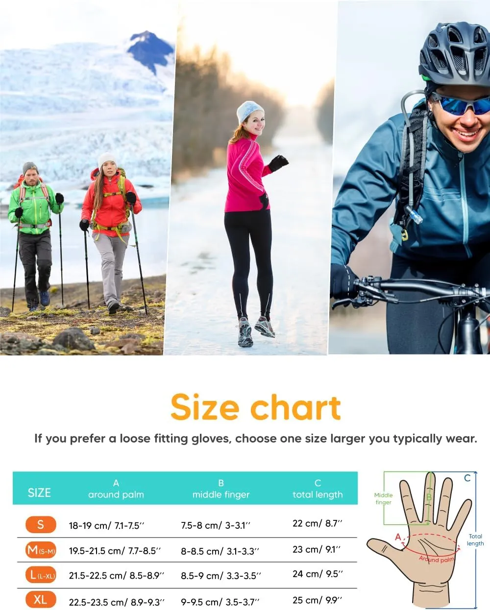 Gloves with touchscreen fingers for outdoor activities, water-resistant and windproof running gloves for men and women, anti-slip driving gloves, thermal lightweight black gloves for hiking or cycling