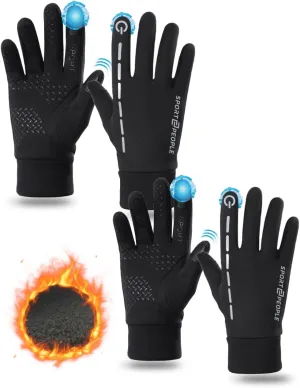 Gloves with touchscreen fingers for outdoor activities, water-resistant and windproof running gloves for men and women, anti-slip driving gloves, thermal lightweight black gloves for hiking or cycling