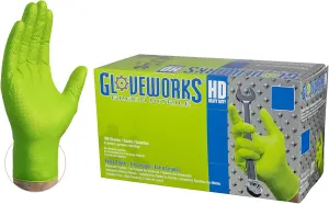 GLOVEWORKS HD Green Nitrile Gloves, 8 mil Nitrile Gloves Medium-XXL Sizes, Nitrile Disposable Gloves with Raised Diamond Grip