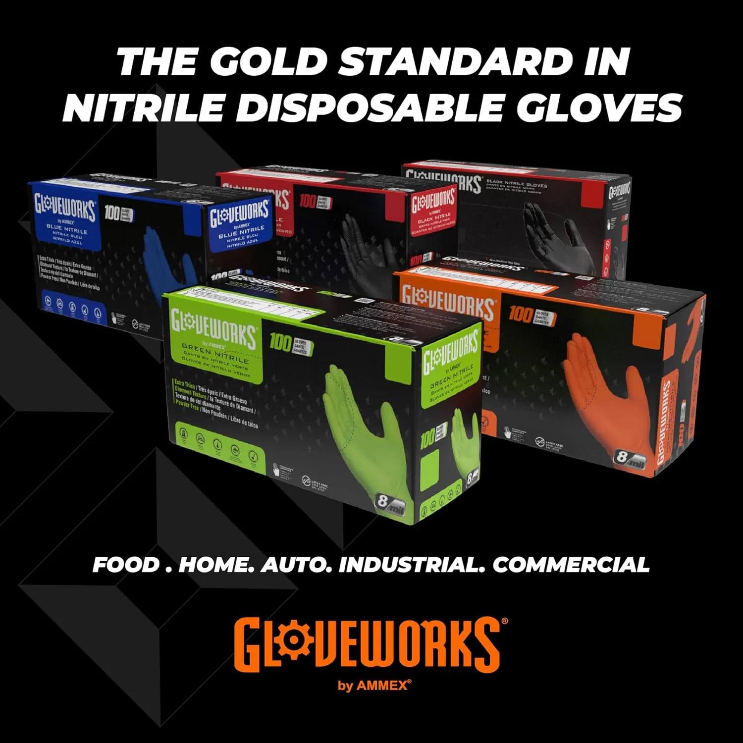 GLOVEWORKS HD Orange Nitrile Gloves, 8 Mil, Disposable, Raised Diamond Texture, Mechanic Gloves