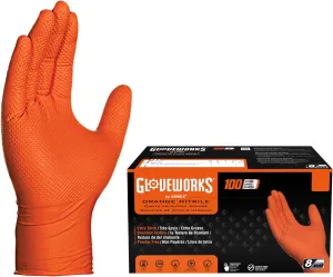 GLOVEWORKS HD Orange Nitrile Gloves, 8 Mil, Disposable, Raised Diamond Texture, Mechanic Gloves