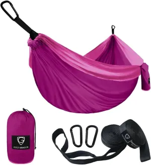 Gold Armour Camping Hammock - Portable Hammock Single Hammock Camping Accessories Gear for Outdoor Indoor Adult Kids, USA Based Brand (Fuchsia & Pink)