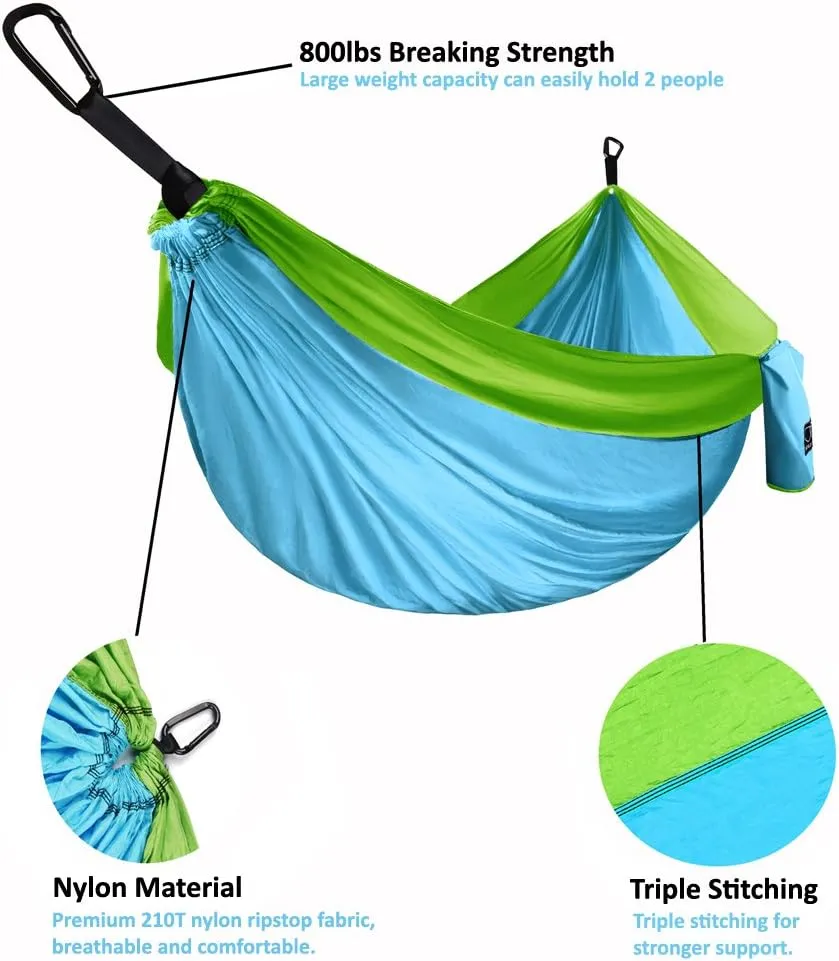 Gold Armour Camping Hammock - XL Double Hammock Portable Hammock Camping Accessories Gear for Outdoor Indoor with Tree Straps, USA Based Brand (Sky Blue and Lime Green)