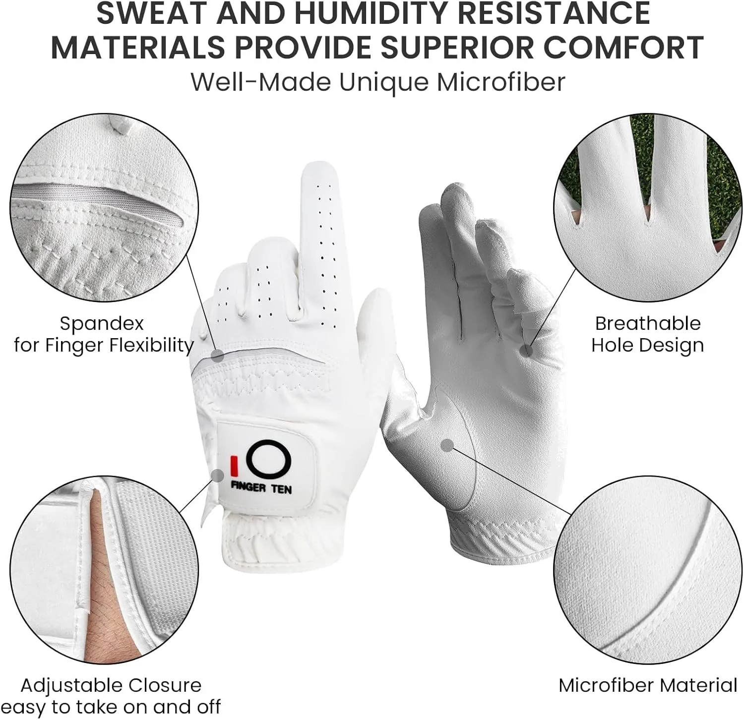 Golf Gloves Men Value 10 Pack Left Hand for Right Handed Golfer, Mens Glove with Gift Box All Weather Grip Soft Breathable