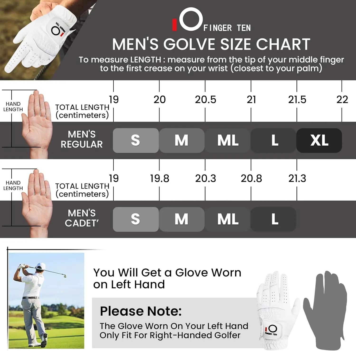 Golf Gloves Men Value 10 Pack Left Hand for Right Handed Golfer, Mens Glove with Gift Box All Weather Grip Soft Breathable