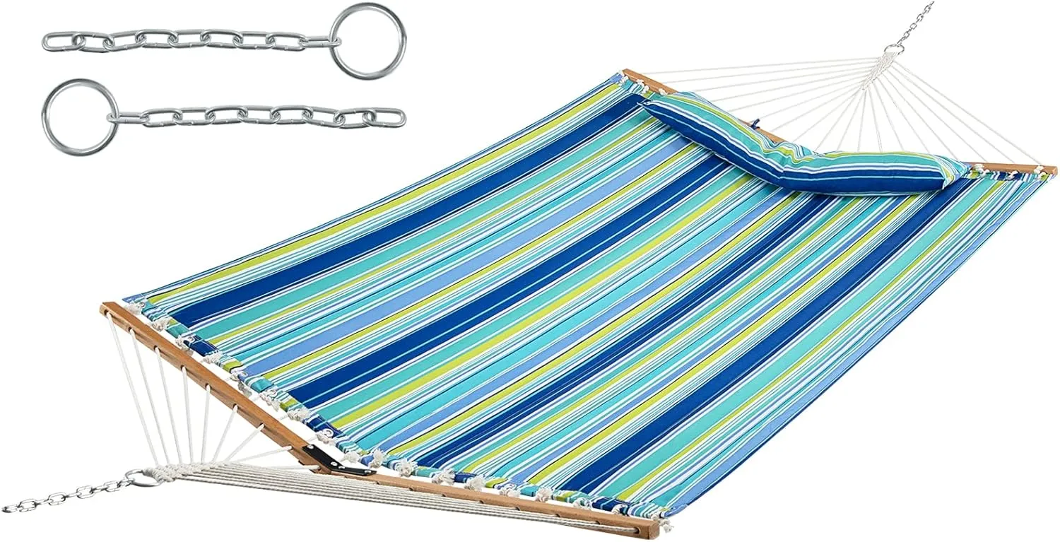 Goplus 10.5 FT Hammock, Quilted 2 Person Hammock w/Detachable Pillow, 330LBS Capacity, Curved Hardwood Spreader Bar,Quick Dry Fabric, Portable Paddled Hammock Swing for Patio Yard Porch Indoor Outdoor