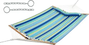 Goplus 10.5 FT Hammock, Quilted 2 Person Hammock w/Detachable Pillow, 330LBS Capacity, Curved Hardwood Spreader Bar,Quick Dry Fabric, Portable Paddled Hammock Swing for Patio Yard Porch Indoor Outdoor