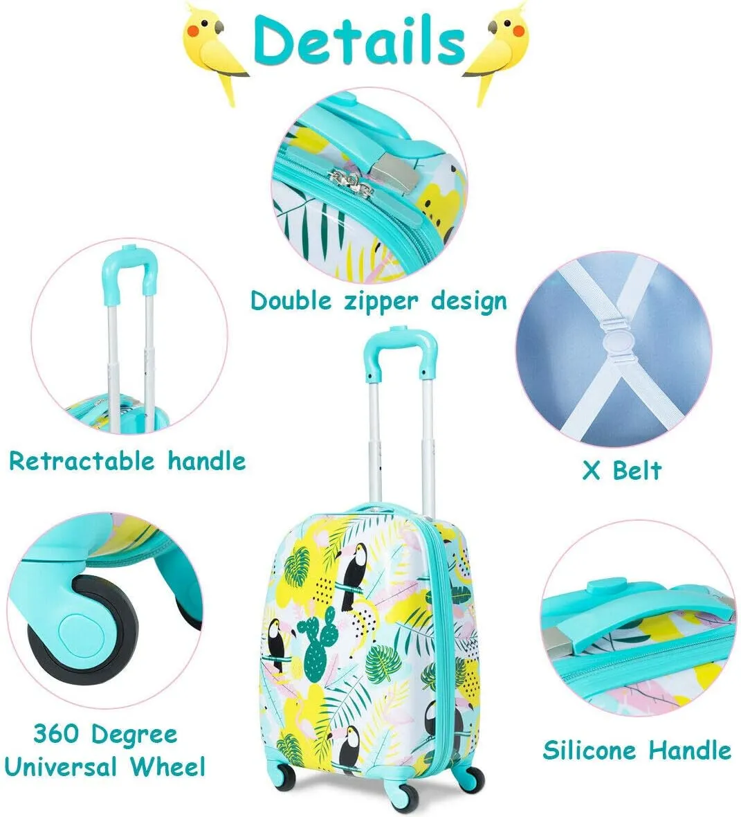 Goplus 2PC Kids Luggage, 12" & 16" Kids Carry On Luggage Set with 4 Spinner Wheels, Lightweight Rolling Spinner Suitcase for Children Toddlers Boys and Girls Travel