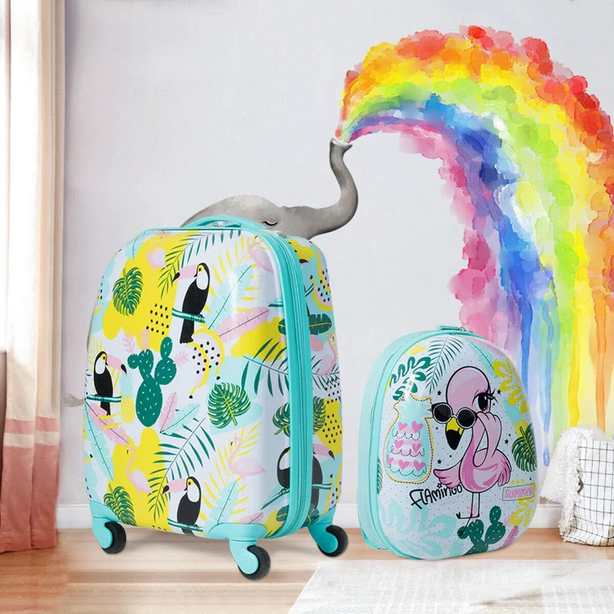 Goplus 2PC Kids Luggage, 12" & 16" Kids Carry On Luggage Set with 4 Spinner Wheels, Lightweight Rolling Spinner Suitcase for Children Toddlers Boys and Girls Travel