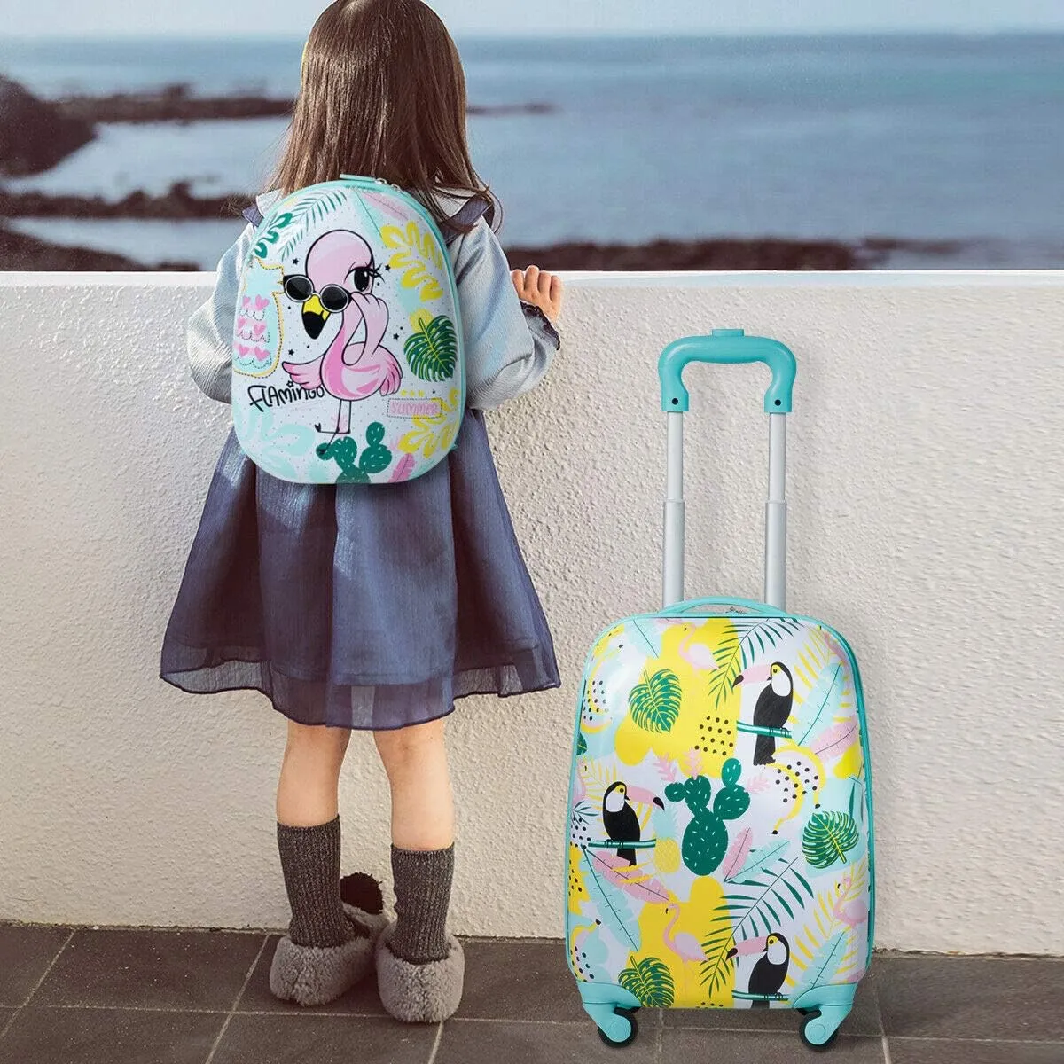 Goplus 2PC Kids Luggage, 12" & 16" Kids Carry On Luggage Set with 4 Spinner Wheels, Lightweight Rolling Spinner Suitcase for Children Toddlers Boys and Girls Travel