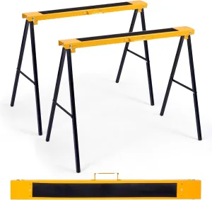Goplus Saw Horses 2 Pack, Folding Portable Work Horse with Fast Open Legs, Convenient Handle, Heavy Duty Steel Sawhorse for Garage, Workshop, Fully Assembled