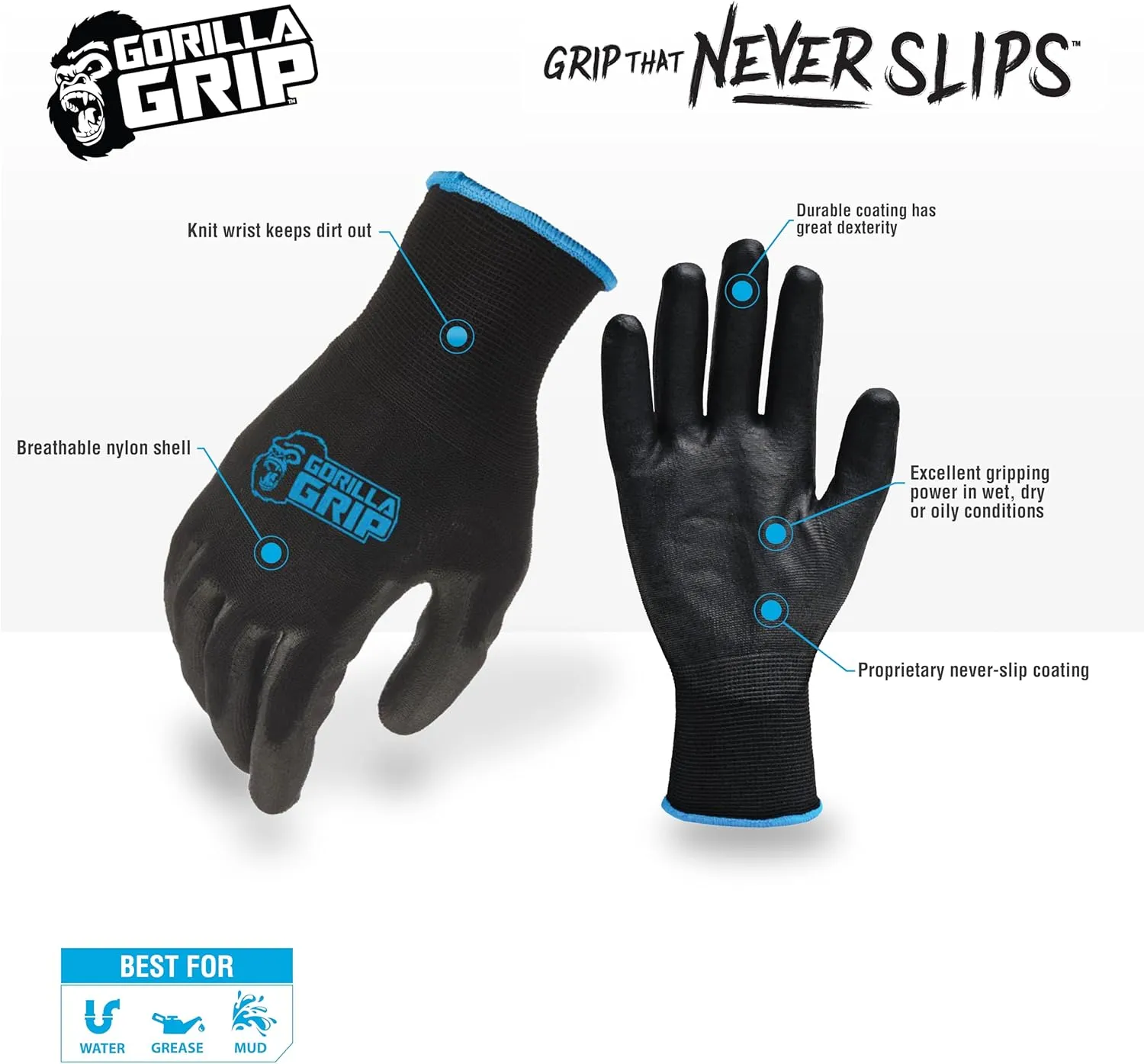 Gorilla Grip Slip Resistant Work Gloves 25 Pack , Large