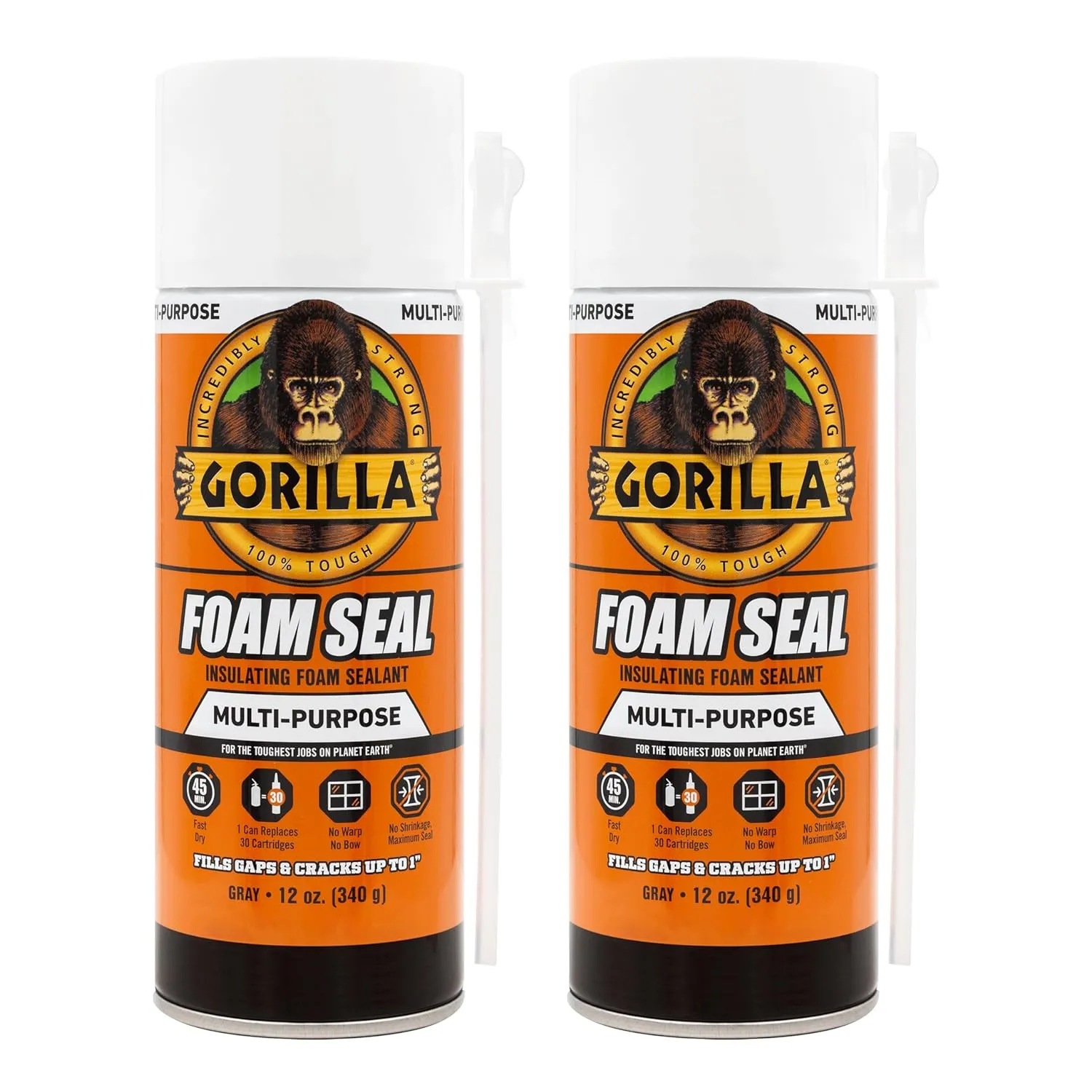 Gorilla Spray Foam Sealant, Light Gray Color, 12 Ounce (Pack of 2) - Multi-Purpose Expanding Foam, Polyurethane Spray, Fills Gaps & Cracks