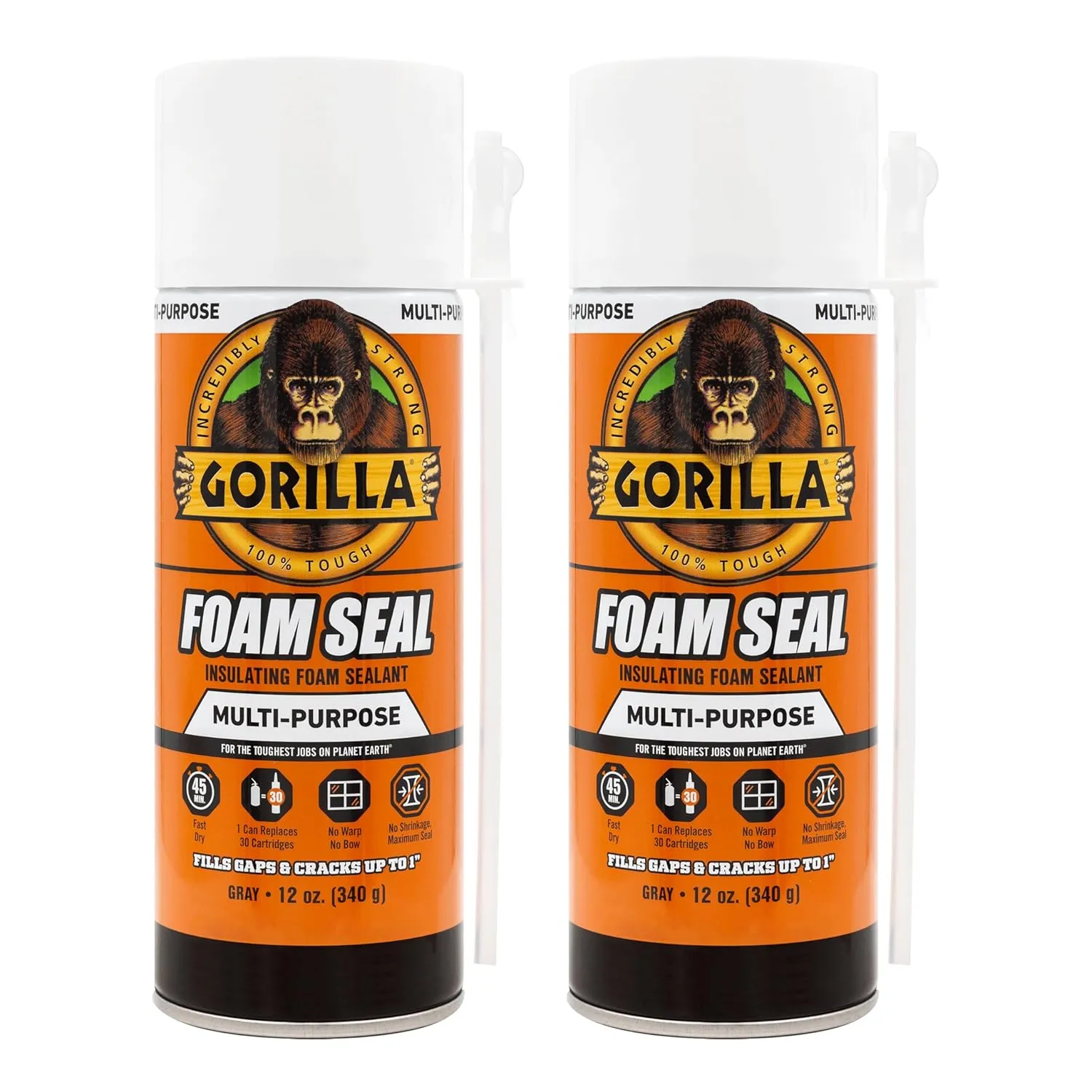 Gorilla Spray Foam Sealant, Light Gray Color, 12 Ounce (Pack of 2) - Multi-Purpose Expanding Foam, Polyurethane Spray, Fills Gaps & Cracks
