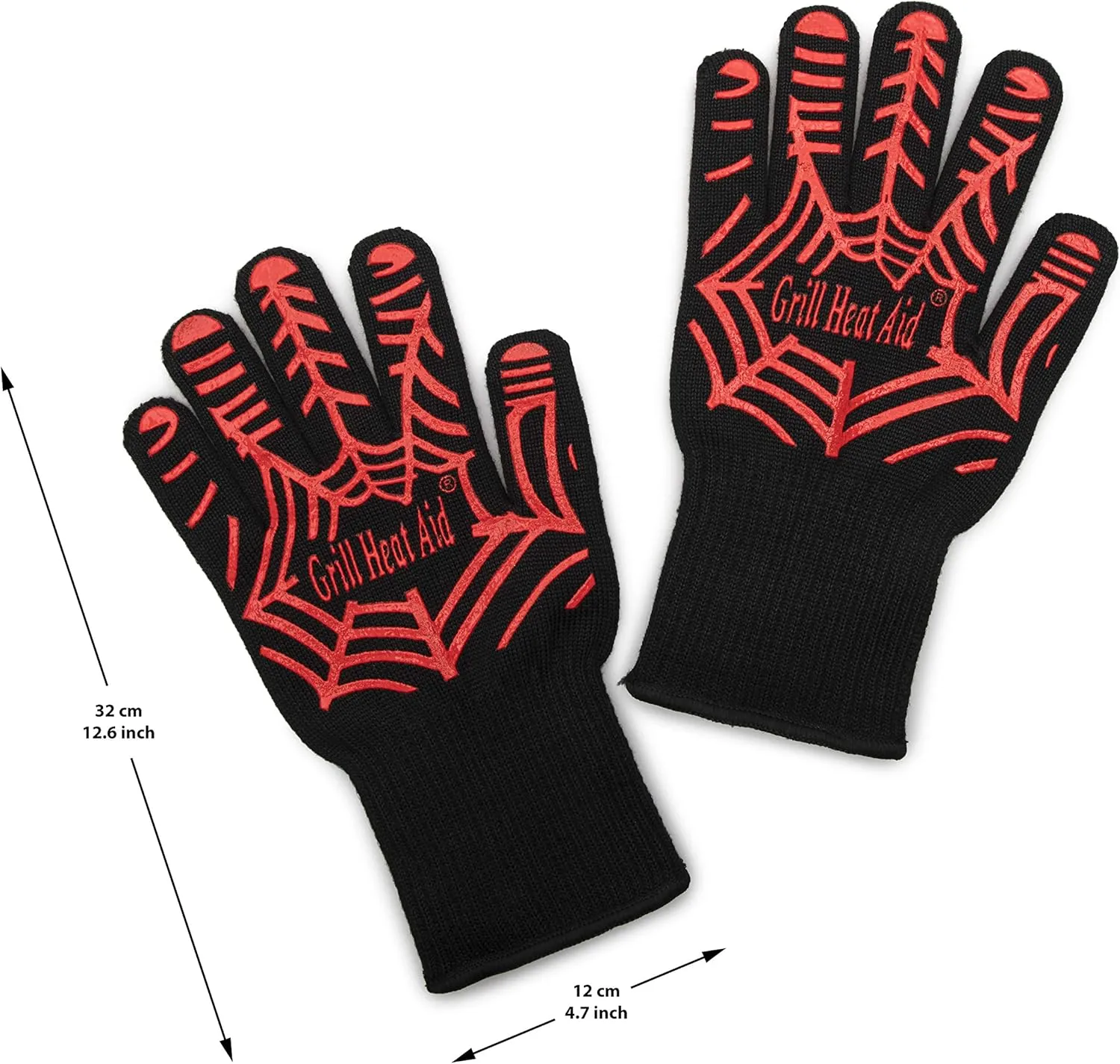 GRILL HEAT AID Premium Grill Gloves Heat Proof for Grilling - BBQ Gloves 1472°F Heat-Resistant Oven Mitts with Fingers for Cooking, Baking Pizza in Oven, Fire Gloves for Barbecue, Smoker, Campfire