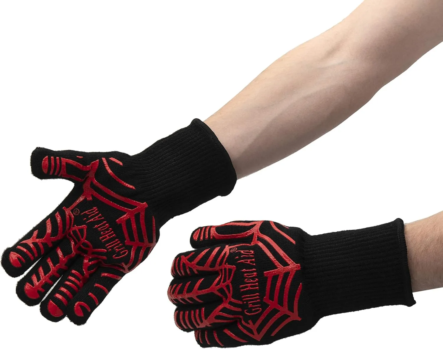 GRILL HEAT AID Premium Grill Gloves Heat Proof for Grilling - BBQ Gloves 1472°F Heat-Resistant Oven Mitts with Fingers for Cooking, Baking Pizza in Oven, Fire Gloves for Barbecue, Smoker, Campfire