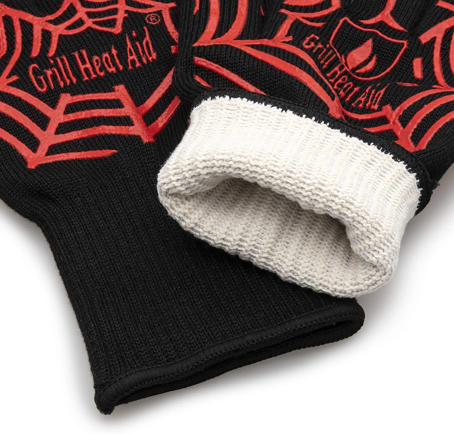 GRILL HEAT AID Premium Grill Gloves Heat Proof for Grilling - BBQ Gloves 1472°F Heat-Resistant Oven Mitts with Fingers for Cooking, Baking Pizza in Oven, Fire Gloves for Barbecue, Smoker, Campfire