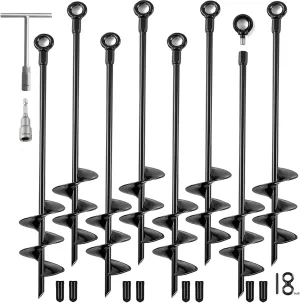 Ground Anchors Heavy Duty, Swing Set Anchor Kit 18 Inch 8 Pack Screw in Earth Anchors Trampoline Stakes High Wind Metal Auger Anchor for Shed Tent Carports Securing Animals Camping Mobile Home
