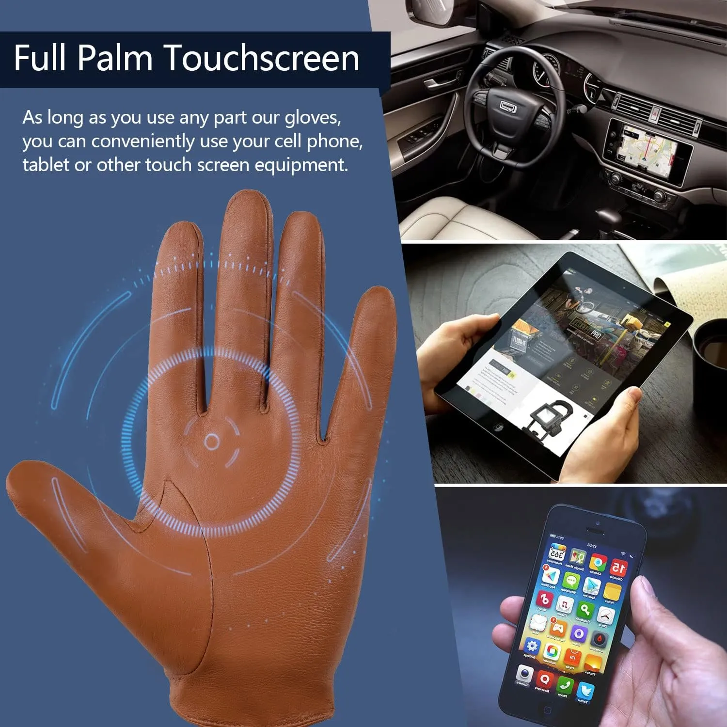GSG Men Geniune Leather Gloves Sheepskin Black Driving Cycling Touchscreen Motorcycle Unlined Gloves