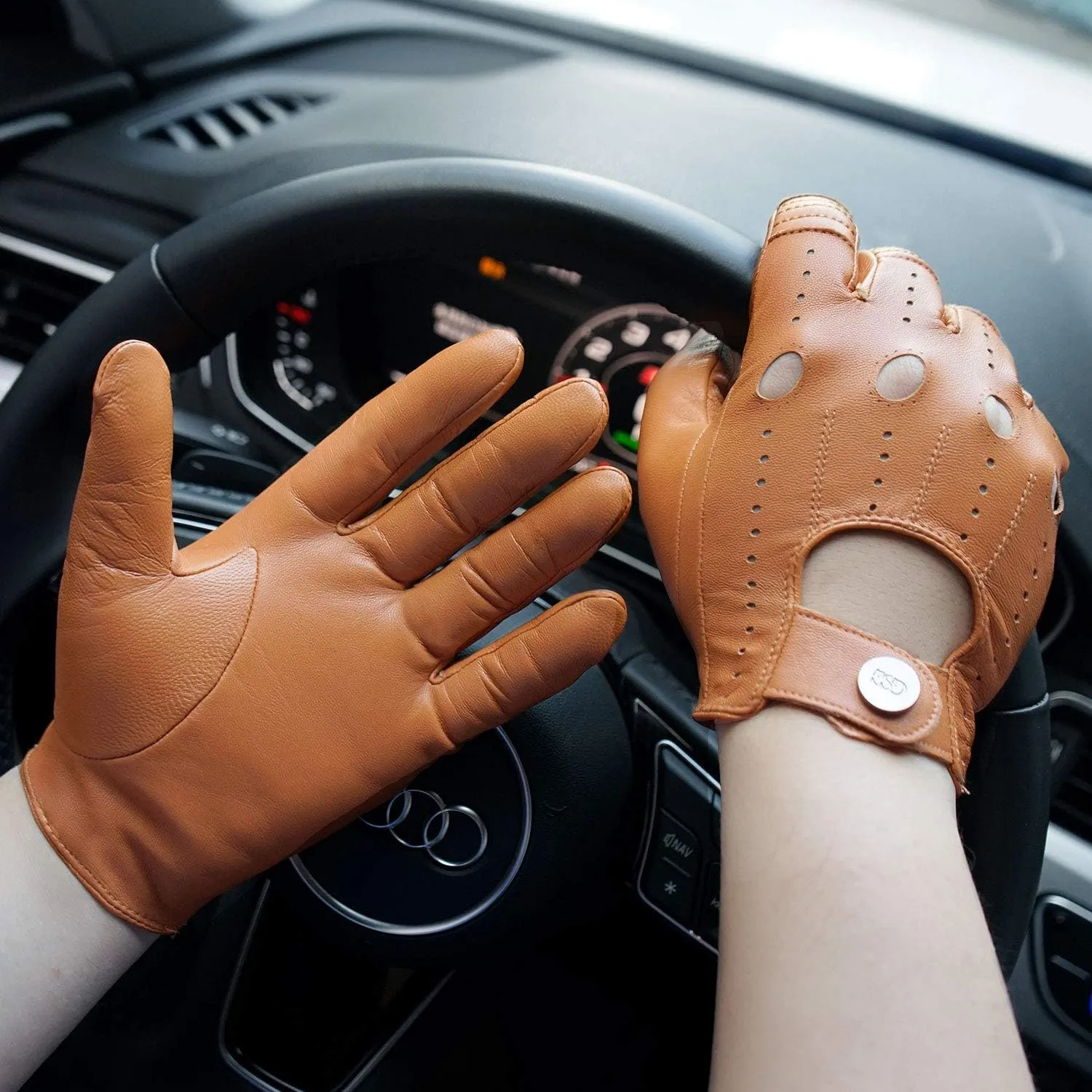 GSG Men Geniune Leather Gloves Sheepskin Black Driving Cycling Touchscreen Motorcycle Unlined Gloves