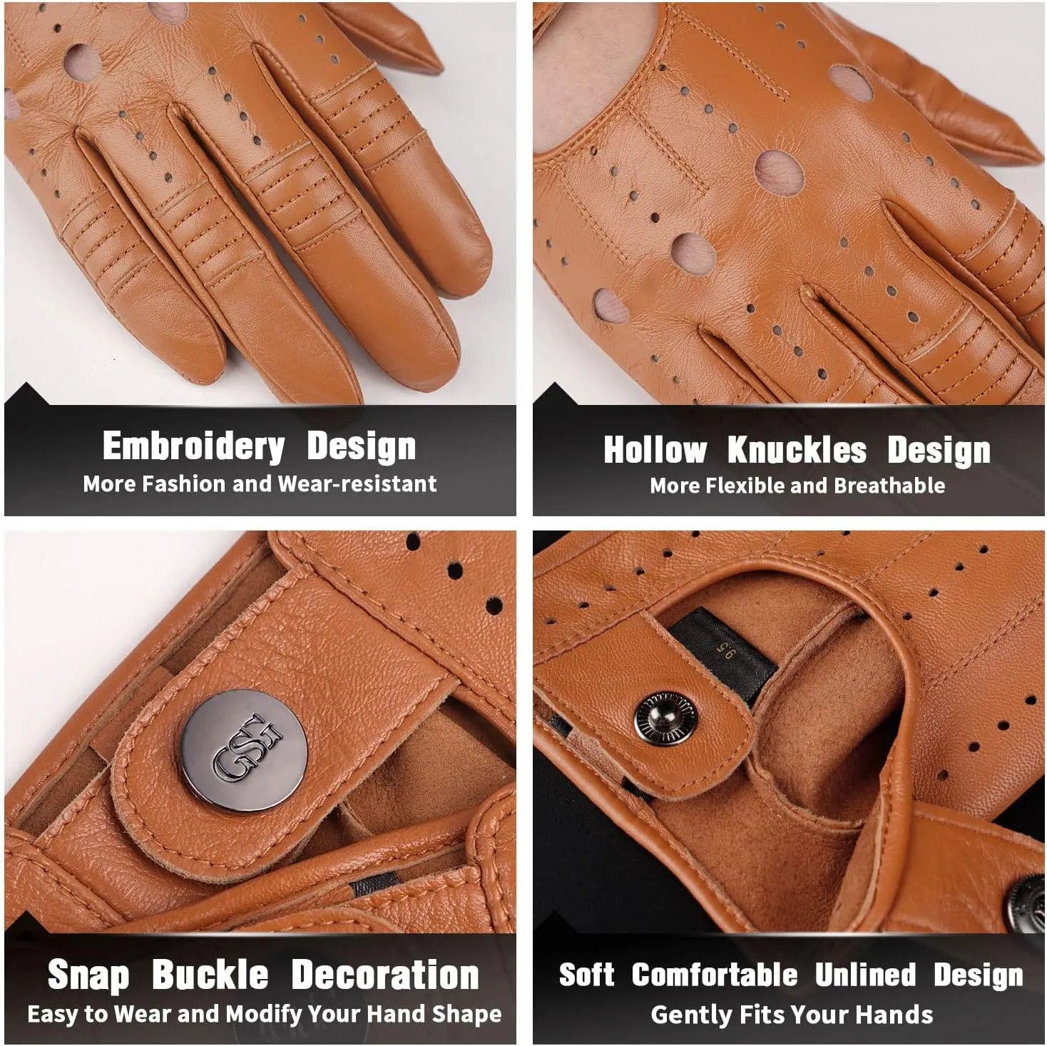 GSG Men Geniune Leather Gloves Sheepskin Black Driving Cycling Touchscreen Motorcycle Unlined Gloves