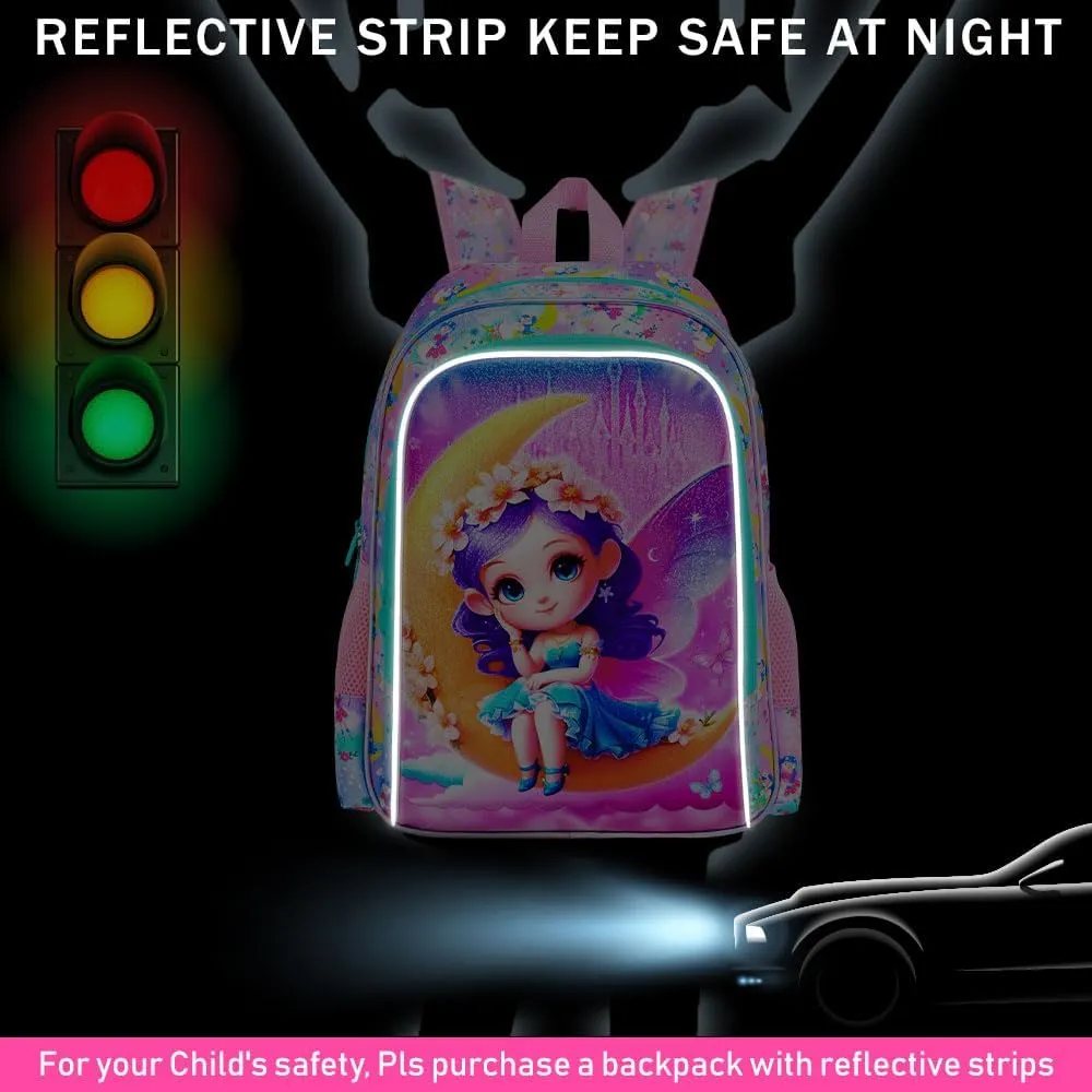 gxtvo 3PCS Girls Fairy Backpack, 16" Kids Bookbag with Lunch Box, Water Resistant Kids Elementary Rainbow School Bag for Preschool Toddler