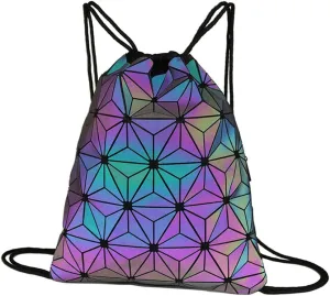 Gym Drawstring Bag Geometric Sports Bag Backpack Luminous Reflective Jute Bag Beach Bag Gymsack Juga Shopping