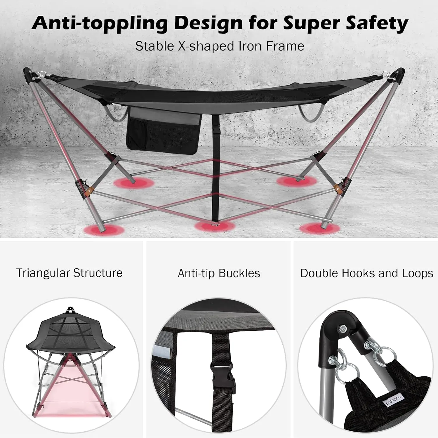 GYMAX Hammock with Stand Included, Camping Hammock with Carrying Bag & Storage Pocket, Portable Heavy Duty Self Standing Hammock, Indoor/Outdoor Hammock Chair for Patio Beach Yard Garden (Grey)