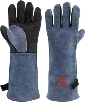 H HZXVOGEN 16 Inches 932℉ Heat Fire Resistant Welding Gloves BBQ Grill Gloves for Arc Tig Mig Wood Stove Barking Oven Fireplace Welder Gloves – Free Size for Men Women