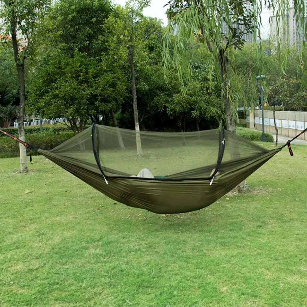 Hammock Hammock Automatic Quick Opening Anti-Mosquito and Anti-Rollover Double Portable Swing with Mosquito Net Hammocks for Outside(Green)