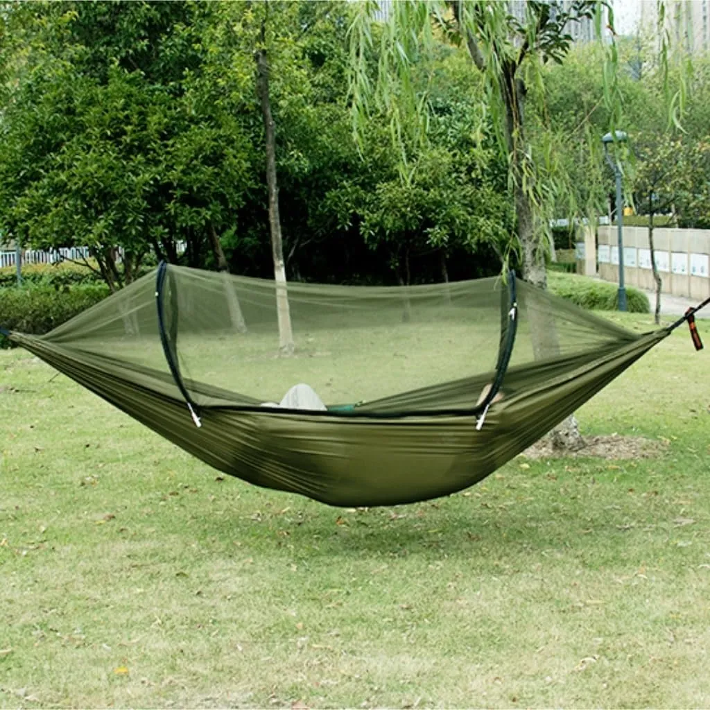 Hammock Hammock Automatic Quick Opening Anti-Mosquito and Anti-Rollover Double Portable Swing with Mosquito Net Hammocks for Outside(Green)