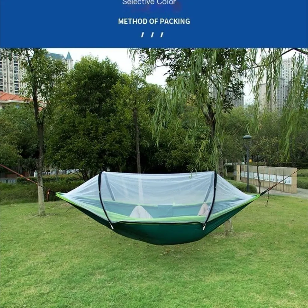 Hammock Hammock Automatic Quick Opening Anti-Mosquito and Anti-Rollover Double Portable Swing with Mosquito Net Hammocks for Outside(Green)