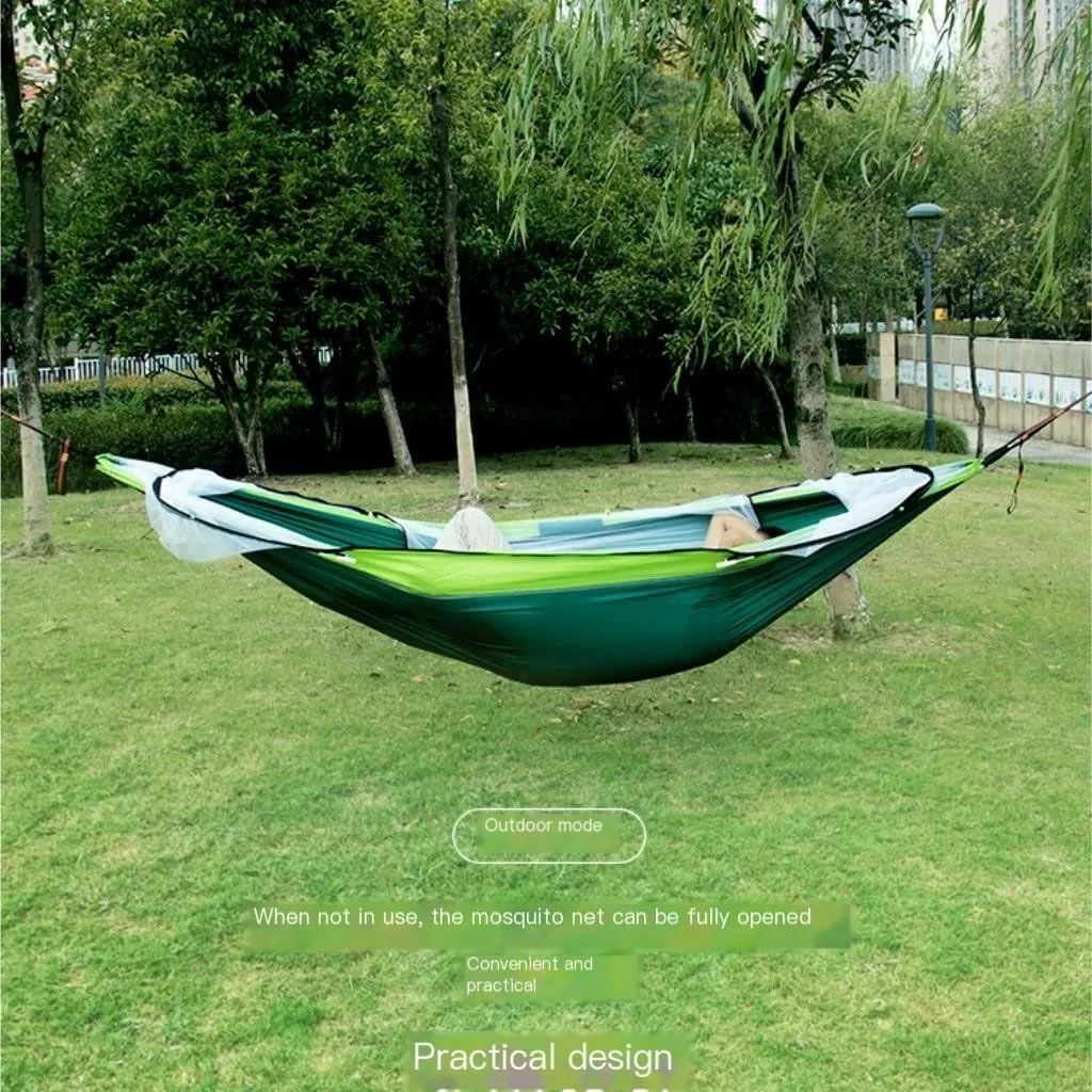 Hammock Hammock Automatic Quick Opening Anti-Mosquito and Anti-Rollover Double Portable Swing with Mosquito Net Hammocks for Outside(Green)