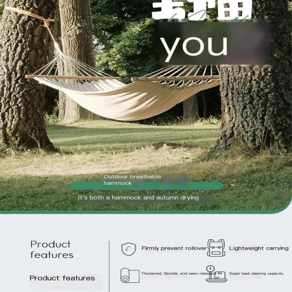 Hammock Hammock Outdoor Single Double Anti-Rollover Portable Camping Outdoor Detachable and Washable Hanging Chair Hammocks for Outside(B)
