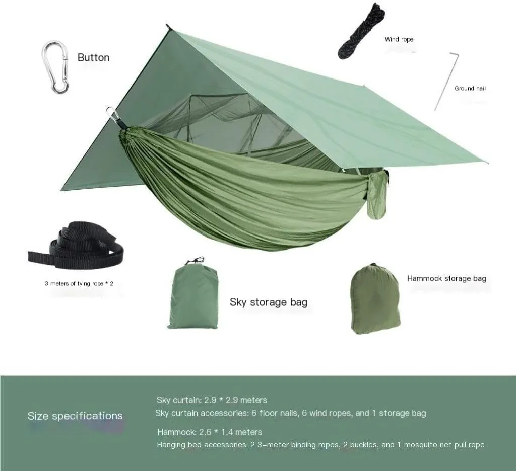 Hammock Outdoor Mosquito Net Hammock Anti-Mosquito Canopy Tent Set Waterproof Portable Sunshade Camping Outdoor Hammocks for Outside(Yellow,Large)