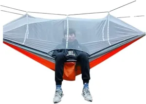 Hammock Outdoor Mosquito Net Hammock Nylon Spun Indoor and Outdoor Hammock Portable Camping Outdoor Supplies Hammocks for Outside(Orange)
