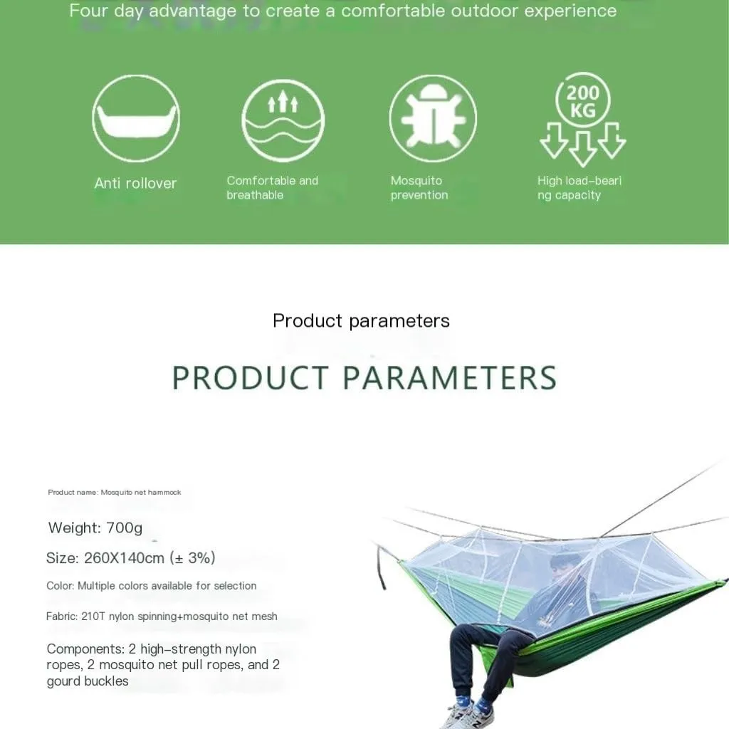 Hammock Outdoor Mosquito Net Hammock Nylon Spun Indoor and Outdoor Hammock Portable Camping Outdoor Supplies Hammocks for Outside(Orange)