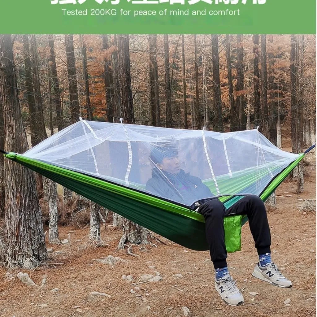 Hammock Outdoor Mosquito Net Hammock Nylon Spun Indoor and Outdoor Hammock Portable Camping Outdoor Supplies Hammocks for Outside(Orange)
