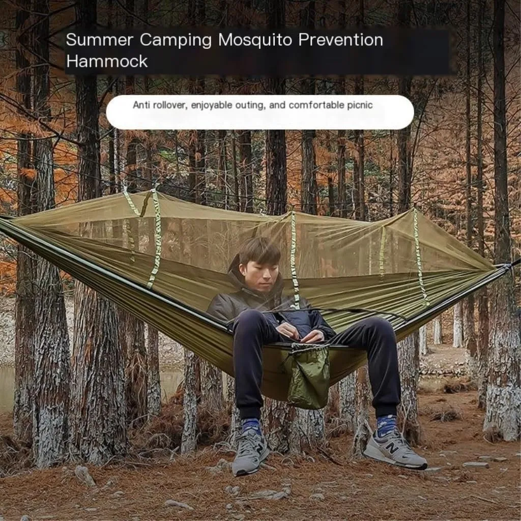 Hammock Outdoor Mosquito Net Hammock Nylon Spun Indoor and Outdoor Hammock Portable Camping Outdoor Supplies Hammocks for Outside(Orange)
