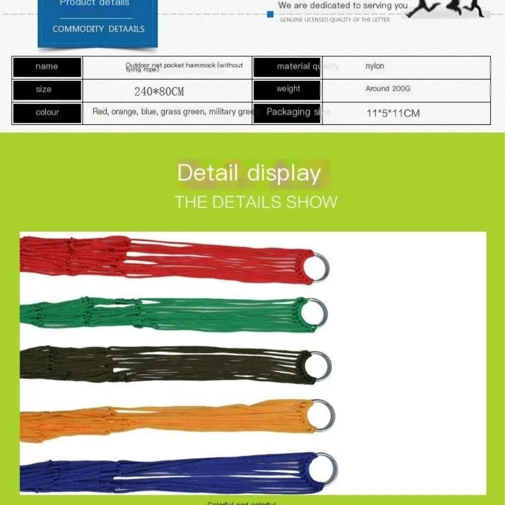 Hammock Outdoor Supplies 9-Strand Nylon Rope Hammock Portable Camping Leisure Mesh Hammock Swing Rope Hammock Hammocks for Outside